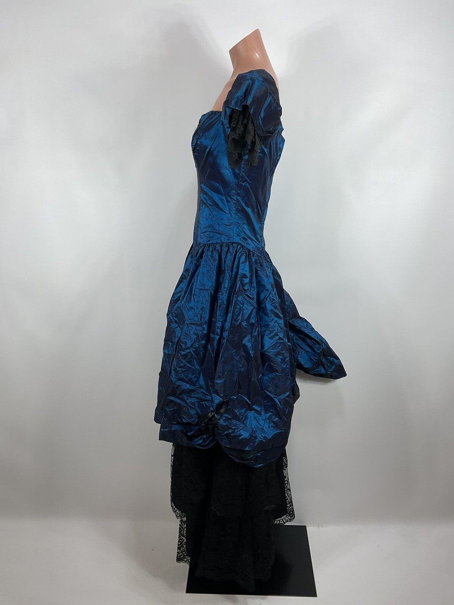 80s Vintage Puffy Sleeve Prom Dress Formal Off Shoulder Lace