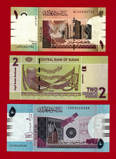 Sudan UNC Notes 1 Pound 2006 P-61a, 2 Pounds 2017 (P-71) & 5 Pounds 2011 (P-72a)