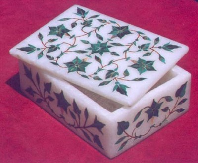6''x4'' Marquetry Malachite green inlay white Marble Jewelry Trinket Box Gift