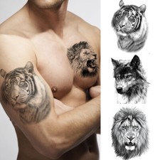 Men Flower Arm Tattoo Tiger Wolf Lion Dog Temporary Arm Animal Tattoo Sticker