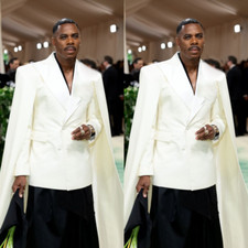 White Men's Suits with Cape Formal Peak Lapel Prom Dinner Party Men Tuxedos