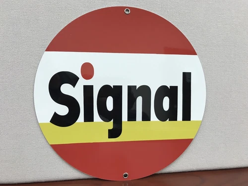 Signal gasoline oil garage vintage style round metal sign