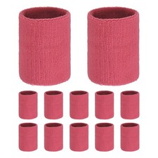 12PCS Sports Sweatbands, Cotton Wristbands Sweat Absorbent Rose Red, 10cmW 