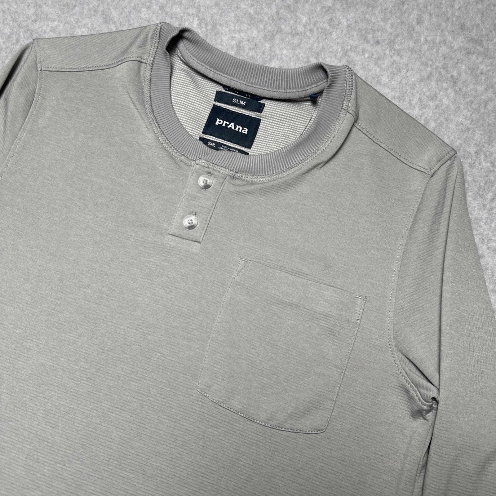 Prana Ronnie Henley Shirt Gray Long Sleeve Outdoor Top Men’s Small SLIM