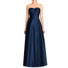 Alfred Sung D748 sweetheart neckline midnight blue strapless satin gown Size 12 