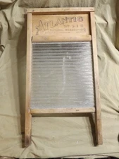 Primitive Antique Glass Laundry ATLANTIC NATIONAL WASHBOARD No. 510 Mortised