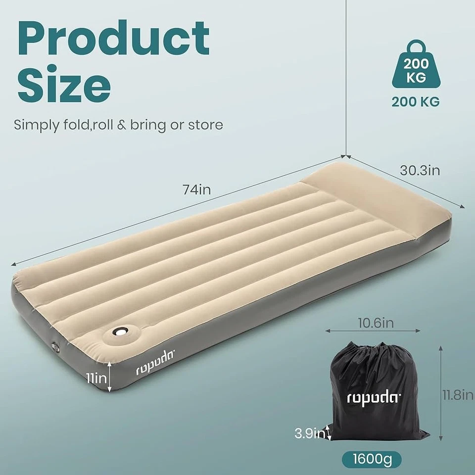 Einzel-Luftmatratze 188cm | Selbstaufblasend mit integriertem Kissen | Tragbar - Bild 2 von 4