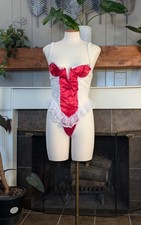 Vintage Fredericks Of Hollywood Holiday Satin And Lace Bodysuit