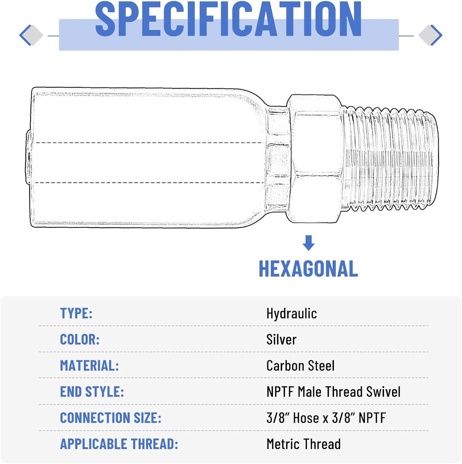 12 Pack Hydraulic Hose Fittings, 3/8" I.D. Hose X 3/8" NPTF Male with Protection