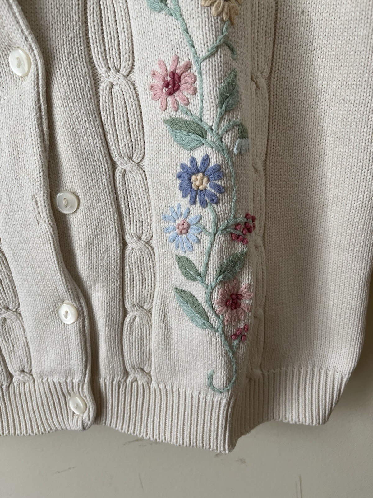 Rare Vintage Tulchan Cream 90’s / Y2K Cotton Floral Embroidered Cardigan Size M image 4