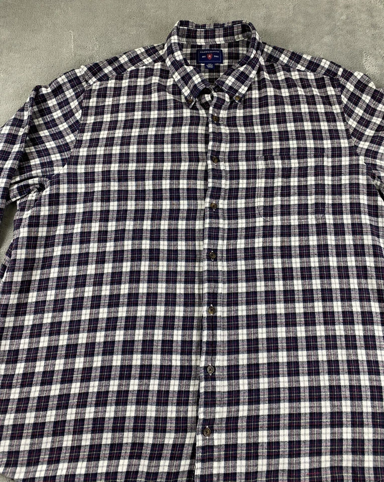 Saddlebred Men’s Big Tall Button Up Shirt 3XLT Blue White Flannel Plaid C18 - Image 2 of 4