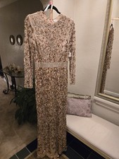 Mac Duggal MOCHA Hand Embellished Long Sleeve Gown 5453 WomanSSIZE 8 Dress NWT