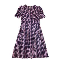 Boden Kristen Pleated Jersey Midi Dress Women’s Size 18R Birds Pink Navy V-neck