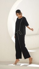 Women s Black Cotton Co-Ord Set 2 Piece Matching Outfit Casual Lounge Set