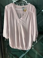 Soho New York & Co Pink 3/4 Sleeve V-Neck Blo...