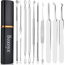 Pimple Popper Tool Kit - Boxoyx 10 Pcs Blackhead Remover Comedone Silver