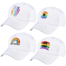 Jeyiour 4 Pcs LGBT Baseball Cap Rainbow Pride Hat Adjustable Cotton Distresse...