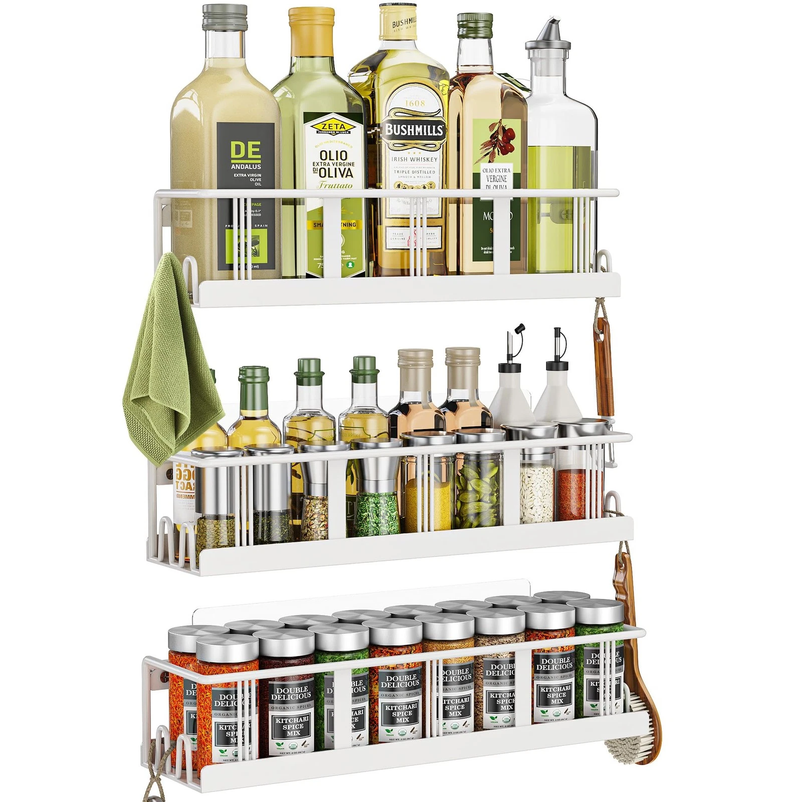 Spice Rack Wall Mounted 3 Pack, Space-Saving Spice Organizer for Spice Jars a...
