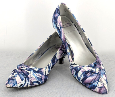 NY Transit Purple Blue White Textile Pumps SIZE 7.5M Kitten 2'' Heels Kaylin NICE