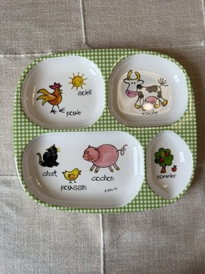 Baby Cie French Farmhouse Melamine Divided Toddler Plate Green Gingham
