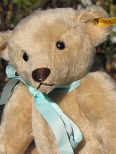 VINTAGE STEIFF MOHAIR TEDDY BEAR SWEET FACE HONEY COLOR W EAR BUTTON GROWLER 16"