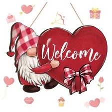 Valentine's Day Gnome Welcome Sign for Front Door 11.81 x 8.39 Inch Wooden