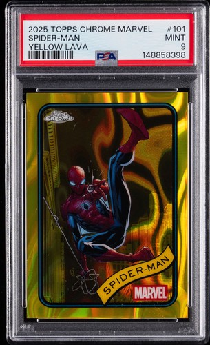 2025 TOPPS CHROME MARVEL YELLOW LAVA #101 SPIDER-MAN PSA 9
