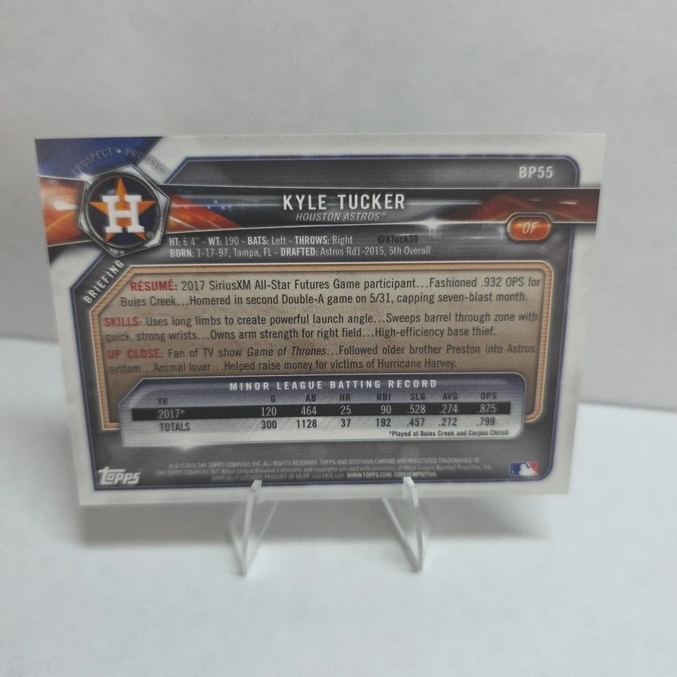 2018 Bowman - Prospects Kyle Tucker #BP55 Gold /50 (RC) - Image 2 of 2