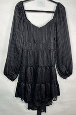 Altar'd State Mini Blk Dress with Tiered Skirt and Subtle Striped Pattern Sz XXL