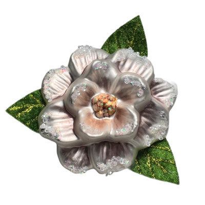 Raz Imports Glass Clip On Flower Ornament Silver Christmas Glitter 4 Inch