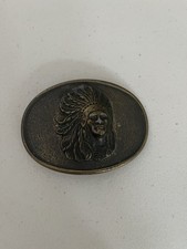 Vintage Indian Chief Full Feathered Headdress Belt Buckle Made In USA