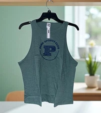 PINK Victoria's Secret Women's Cotton Cropped GREEN Racerback Tank Top Sz Large
