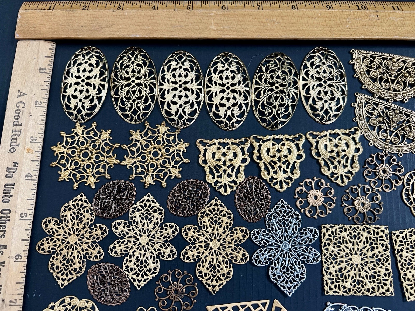 .75 Lbs + Vtg & New Metal Stampings Gold Brass Filigree Connectors Findings Lot