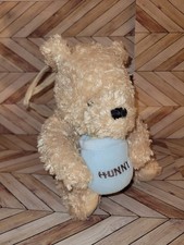Vtg Classic Winnie The Pooh Musical Crib Pull Toy Plush Hunny Pot Tan Blue 9"