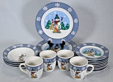 Set of (20) Gibson Let it Snow Stoneware Rivera & Van Beers Plates Bowls Cups