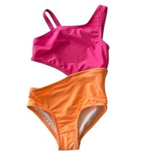 Cat  Jack Girls' Hot Pink  Neon Orange Swimsuit XS 4/5 NWT