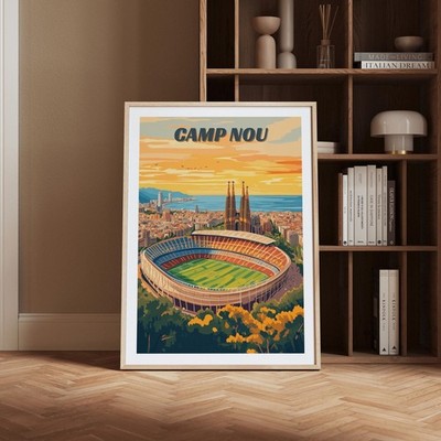 Vibrant Barcelona Camp Nou Stadium Art Print, Spain Travel Poster Gift