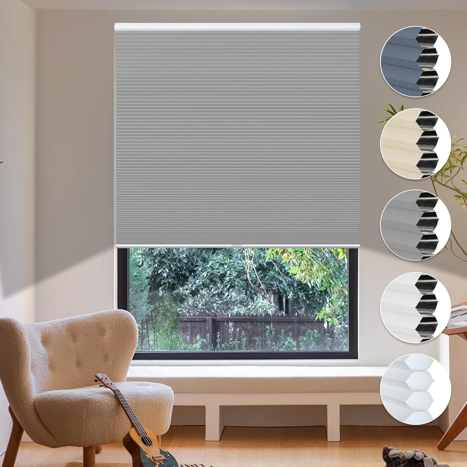 Cordless, Honeycomb, 24" W X 64", Grey