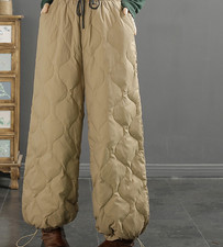 Women Winter Drawstring Trousers Pants Quilted Padded Loose Outdoor Ski Warm