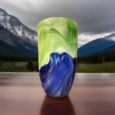 Fammi un'offerta!! Vaso in vetro artistico di Murano verde blu vortice lucido astratto 