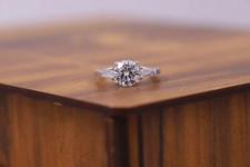 14K White Gold Plated 1.20Ct Natural Moissanite Three Stone Women's Wedding Ring