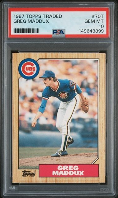 1987 Topps Traded Greg Maddux Rookie Baseball Card #70T PSA 10 Gem Mint view 1