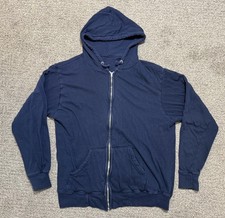 Vintage 70s Navy Blue Thermal Zip-Up Hoodie Waffle Knit Mens Small Made In USA