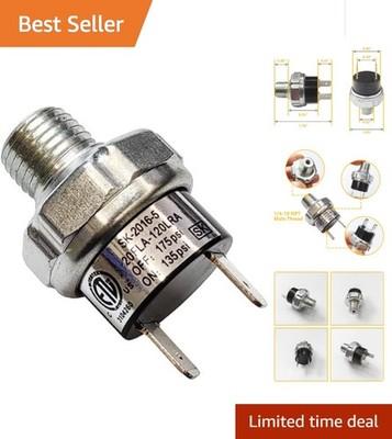 Reliable Air Pressure Switch 135-175 PSI for 1/4'' NPT Compressors - Dual Voltage