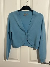 Tu Women’s 100% Cashmere Cropped Cardigan Size UK 14 Light Blue