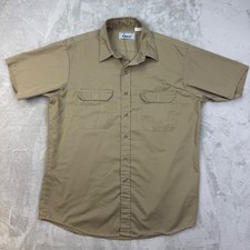 Vintage Roebucks USA Work Shirt Mens XL Tan Regular Utility 80s Perma Prest
