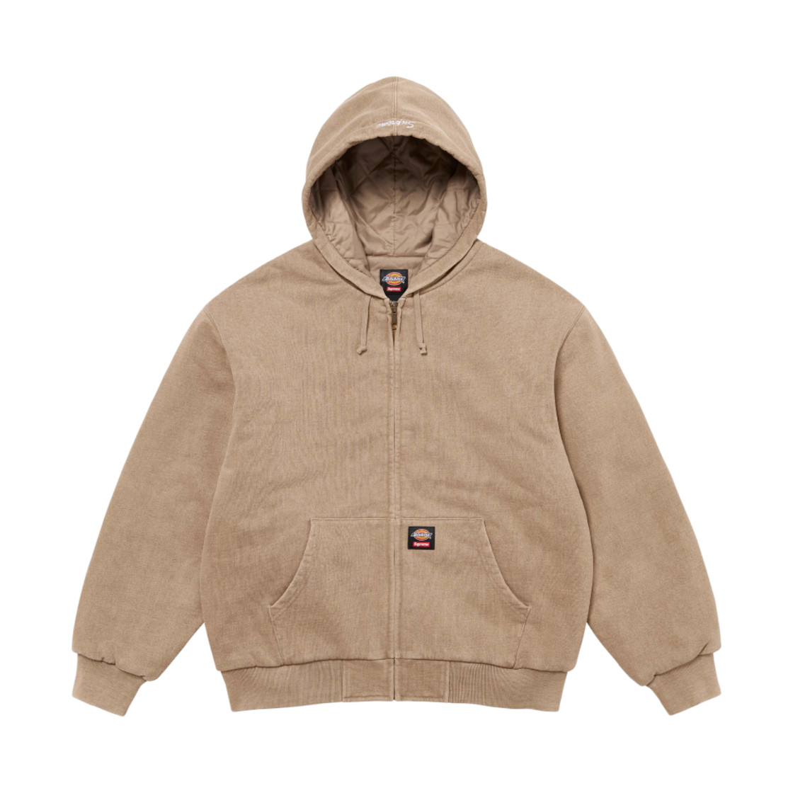Supreme x Dickies Quilted Lined Zip Up Hooded Sweatshirt Light Tan 24FW