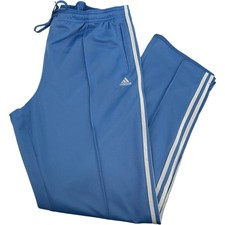 Vintage y2k Men's Baby Blue White Adidas Side Stripe Baggy Track Sweatpants XL
