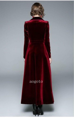 Womens Ladies Luxury Long Velvet Coat Notch Collar Trench Coat Overcoat Formal - 第 5/14 張圖片
