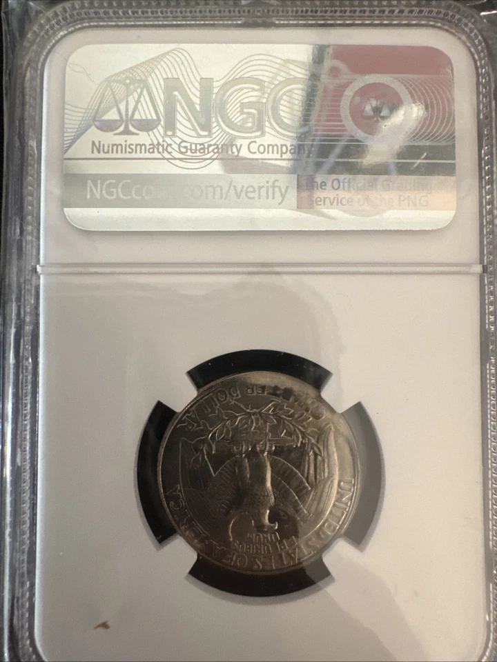 1996-P 25c NGC  Mint Error Uncirculated RAILROAD RIM -  Don’t Thread On Me Label - Image 2 of 4